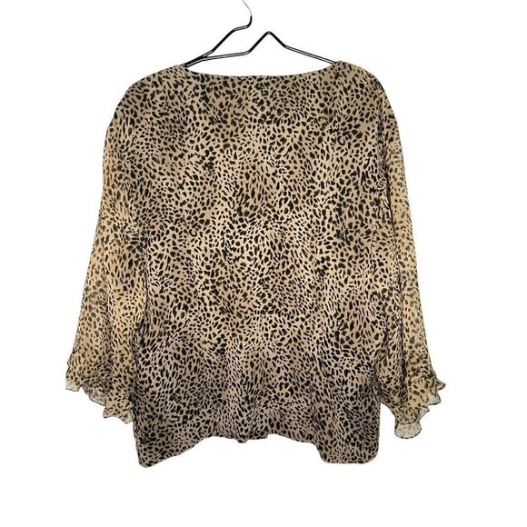 Amanda Lane 100% Silk Top Blouse Womens Sz 26 Cheetah Leopard Print Ruffles - Picture 5 of 10